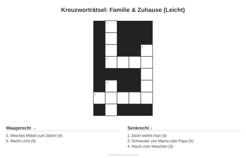 Kreuzworträtsel Kreuzworträtsel: Familie & Zuhause (Leicht) aus der Kategorie Familie - kostenlos ausdrucken