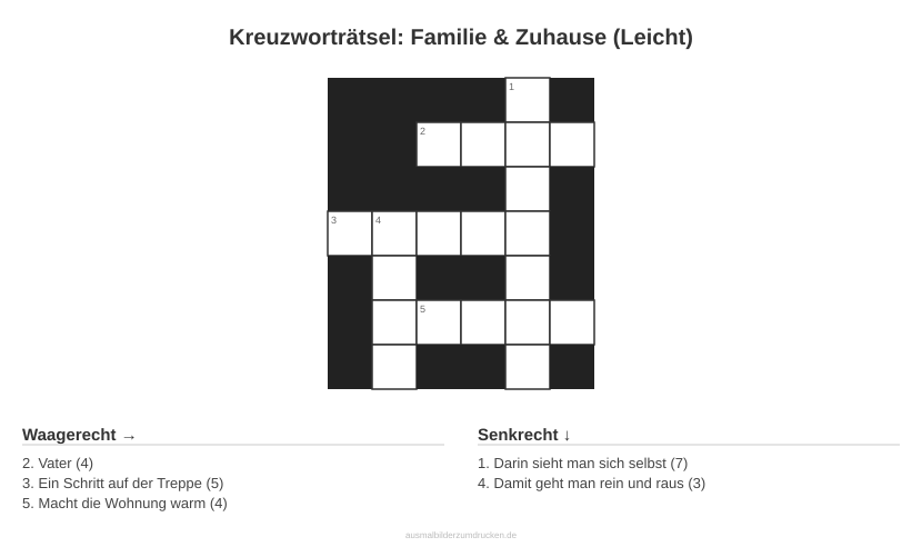Kreuzworträtsel Kreuzworträtsel: Familie & Zuhause (Leicht) aus der Kategorie Familie - kostenlos ausdrucken