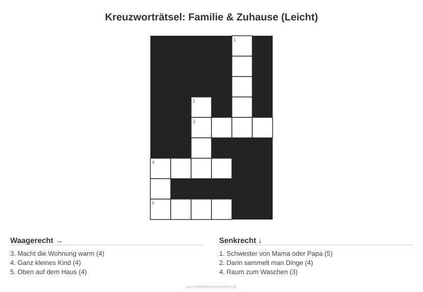 Kreuzworträtsel Kreuzworträtsel: Familie & Zuhause (Leicht) aus der Kategorie Familie - kostenlos ausdrucken