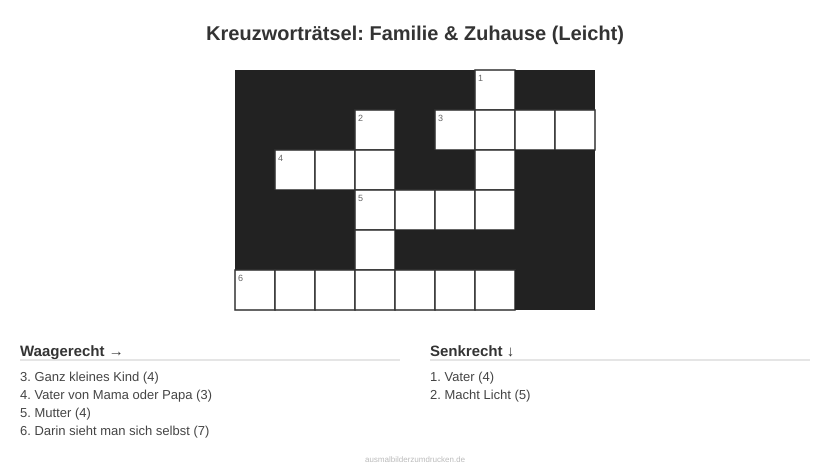 Kreuzworträtsel Kreuzworträtsel: Familie & Zuhause (Leicht) aus der Kategorie Familie - kostenlos ausdrucken