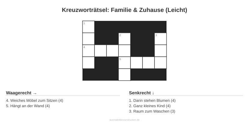 Kreuzworträtsel Kreuzworträtsel: Familie & Zuhause (Leicht) aus der Kategorie Familie - kostenlos ausdrucken