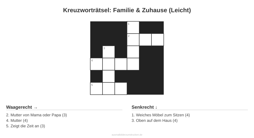 Kreuzworträtsel Kreuzworträtsel: Familie & Zuhause (Leicht) aus der Kategorie Familie - kostenlos ausdrucken