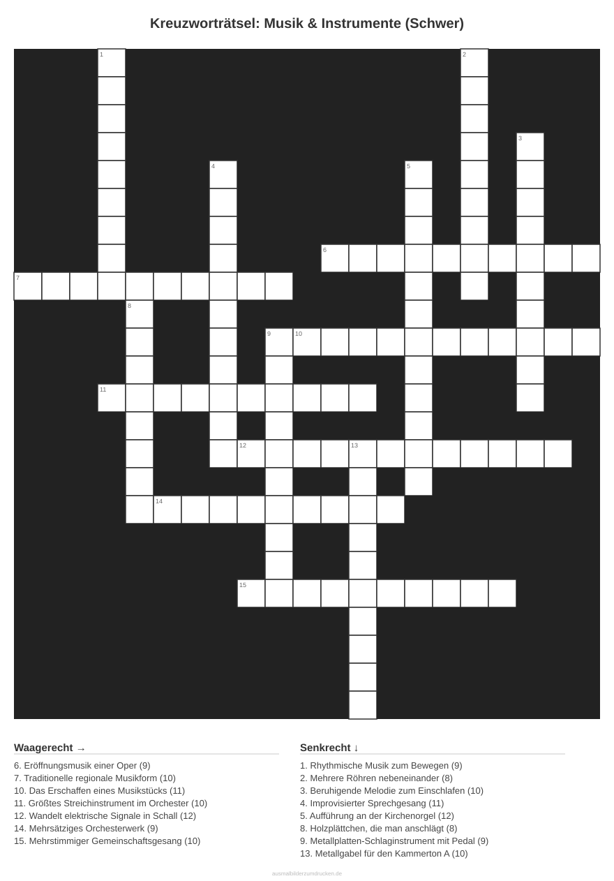 Kreuzworträtsel Kreuzworträtsel: Musik & Instrumente (Schwer) aus der Kategorie Musik - kostenlos ausdrucken
