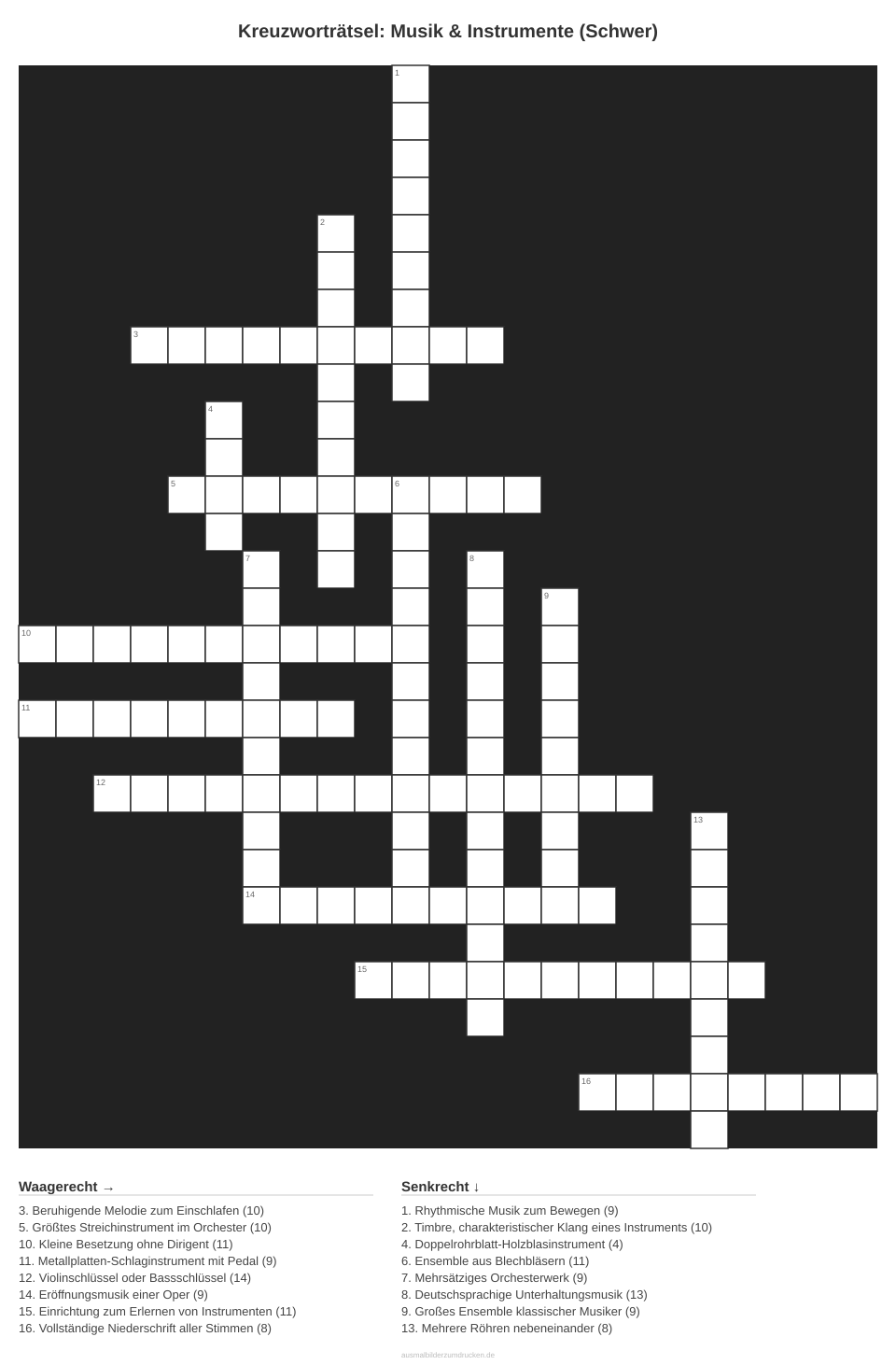 Kreuzworträtsel Kreuzworträtsel: Musik & Instrumente (Schwer) aus der Kategorie Musik - kostenlos ausdrucken