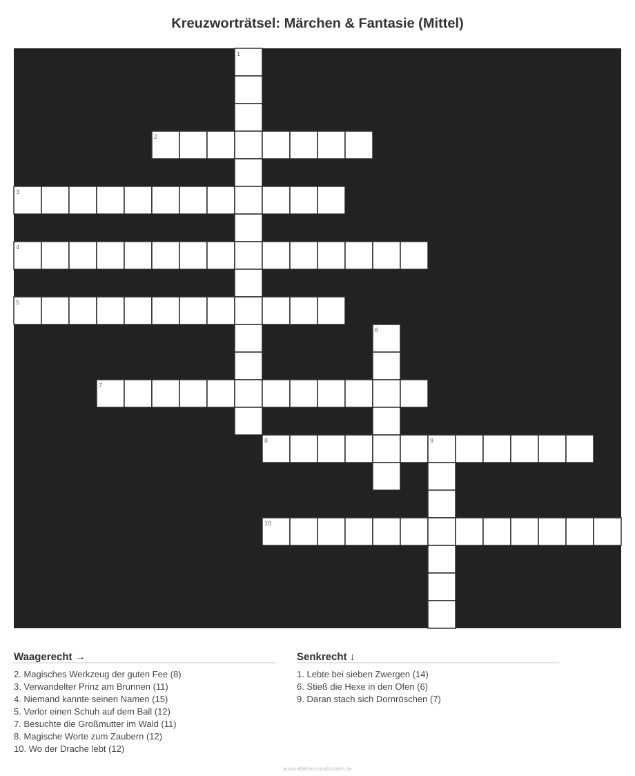 Kreuzworträtsel Kreuzworträtsel: Märchen & Fantasie (Mittel) aus der Kategorie Märchen - kostenlos ausdrucken