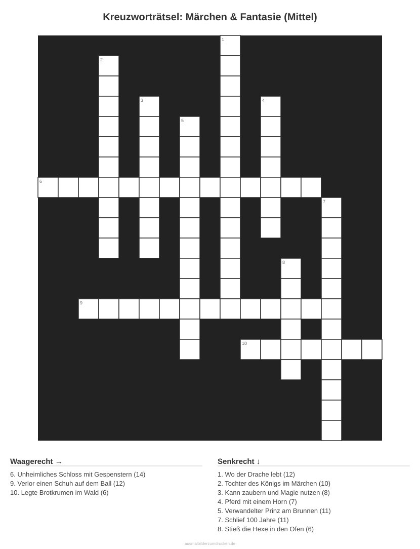Kreuzworträtsel Kreuzworträtsel: Märchen & Fantasie (Mittel) aus der Kategorie Märchen - kostenlos ausdrucken