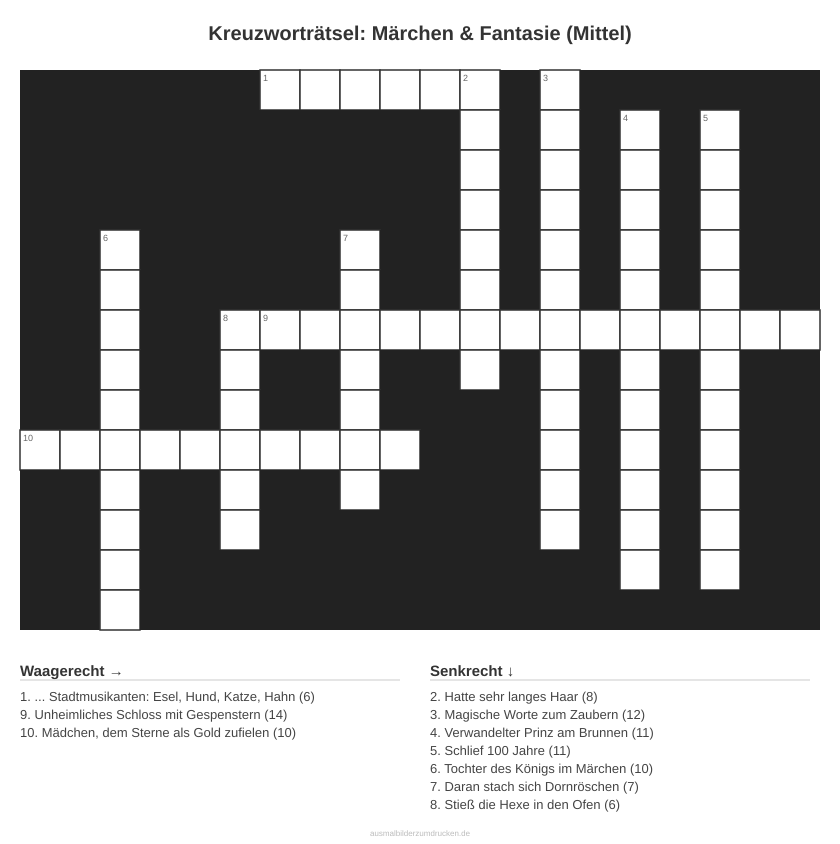 Kreuzworträtsel Kreuzworträtsel: Märchen & Fantasie (Mittel) aus der Kategorie Märchen - kostenlos ausdrucken