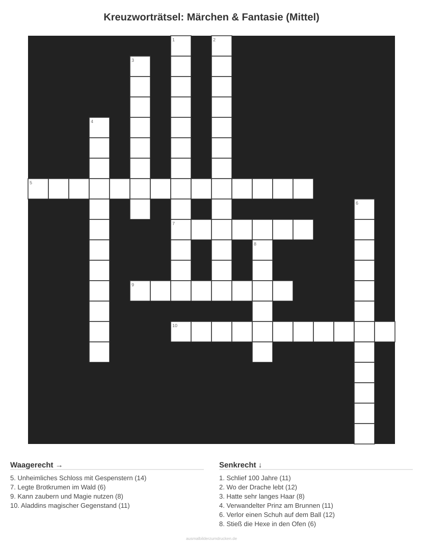 Kreuzworträtsel Kreuzworträtsel: Märchen & Fantasie (Mittel) aus der Kategorie Märchen - kostenlos ausdrucken
