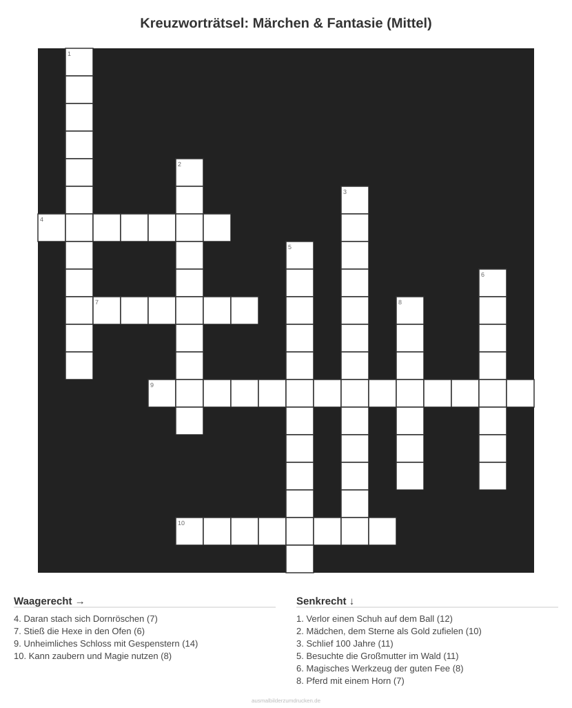 Kreuzworträtsel Kreuzworträtsel: Märchen & Fantasie (Mittel) aus der Kategorie Märchen - kostenlos ausdrucken