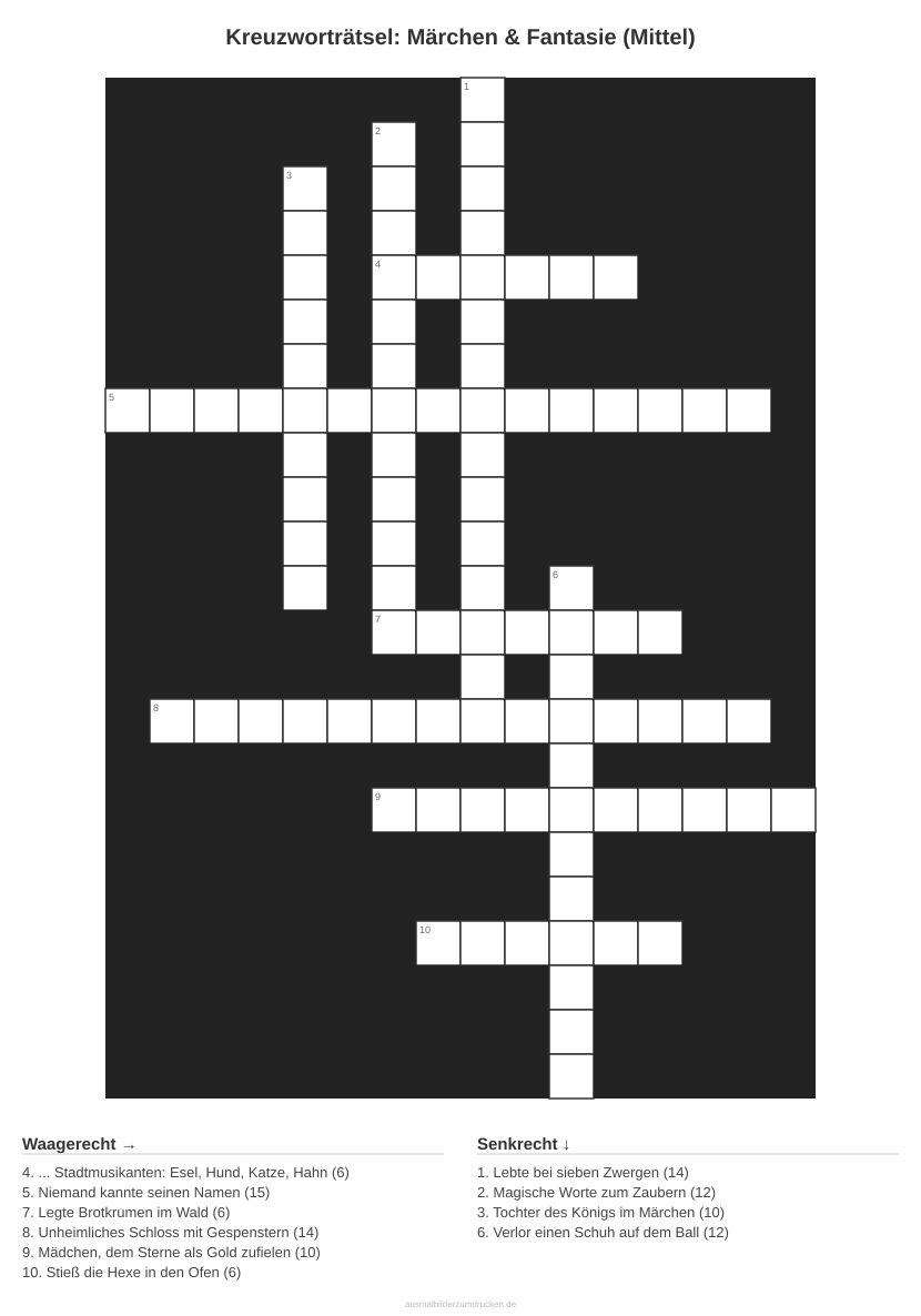 Kreuzworträtsel Kreuzworträtsel: Märchen & Fantasie (Mittel) aus der Kategorie Märchen - kostenlos ausdrucken