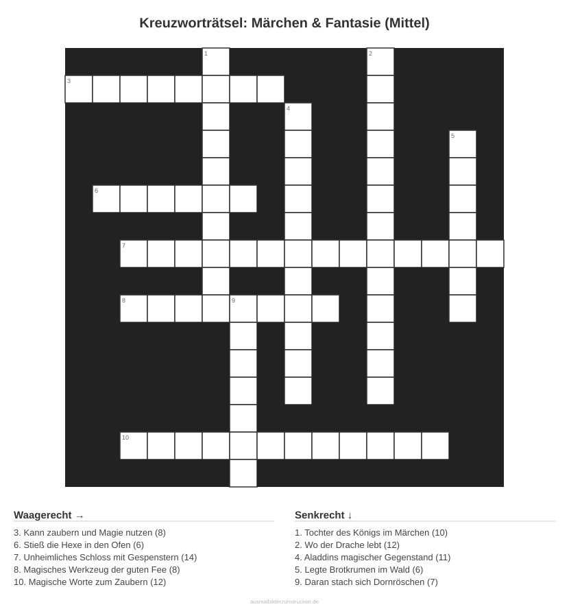 Kreuzworträtsel Kreuzworträtsel: Märchen & Fantasie (Mittel) aus der Kategorie Märchen - kostenlos ausdrucken