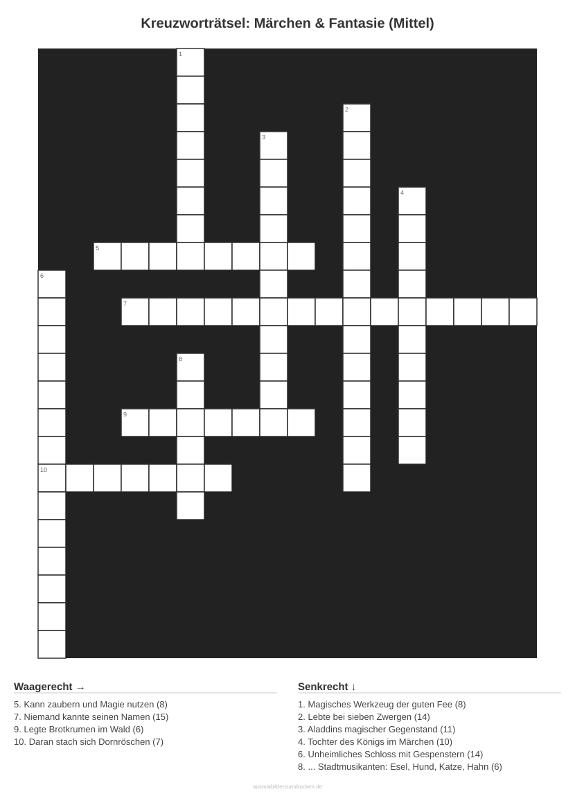 Kreuzworträtsel Kreuzworträtsel: Märchen & Fantasie (Mittel) aus der Kategorie Märchen - kostenlos ausdrucken