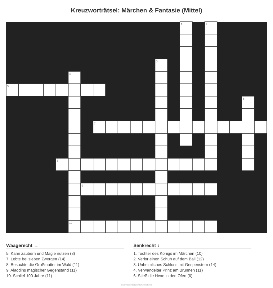 Kreuzworträtsel Kreuzworträtsel: Märchen & Fantasie (Mittel) aus der Kategorie Märchen - kostenlos ausdrucken