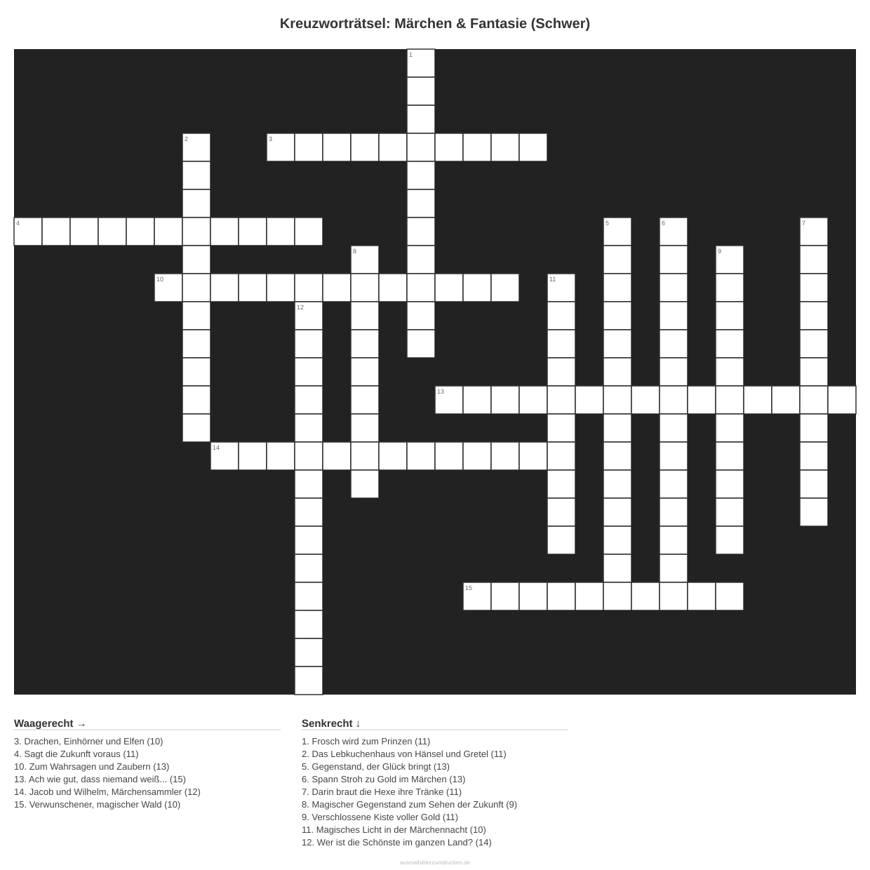 Kreuzworträtsel Kreuzworträtsel: Märchen & Fantasie (Schwer) aus der Kategorie Märchen - kostenlos ausdrucken