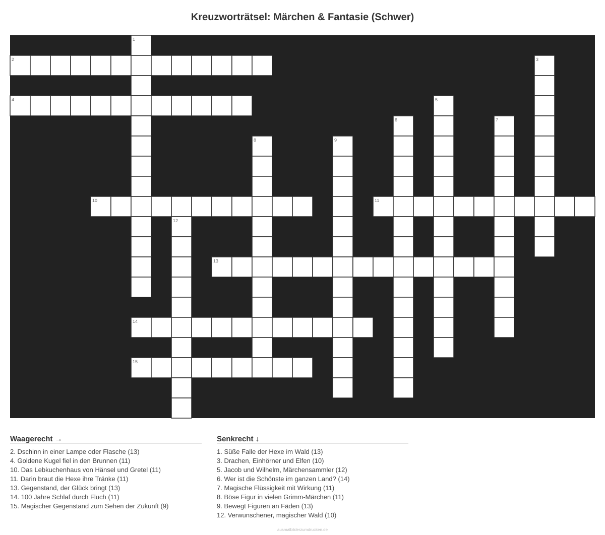 Kreuzworträtsel Kreuzworträtsel: Märchen & Fantasie (Schwer) aus der Kategorie Märchen - kostenlos ausdrucken