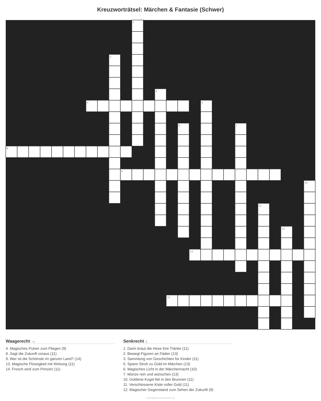 Kreuzworträtsel Kreuzworträtsel: Märchen & Fantasie (Schwer) aus der Kategorie Märchen - kostenlos ausdrucken