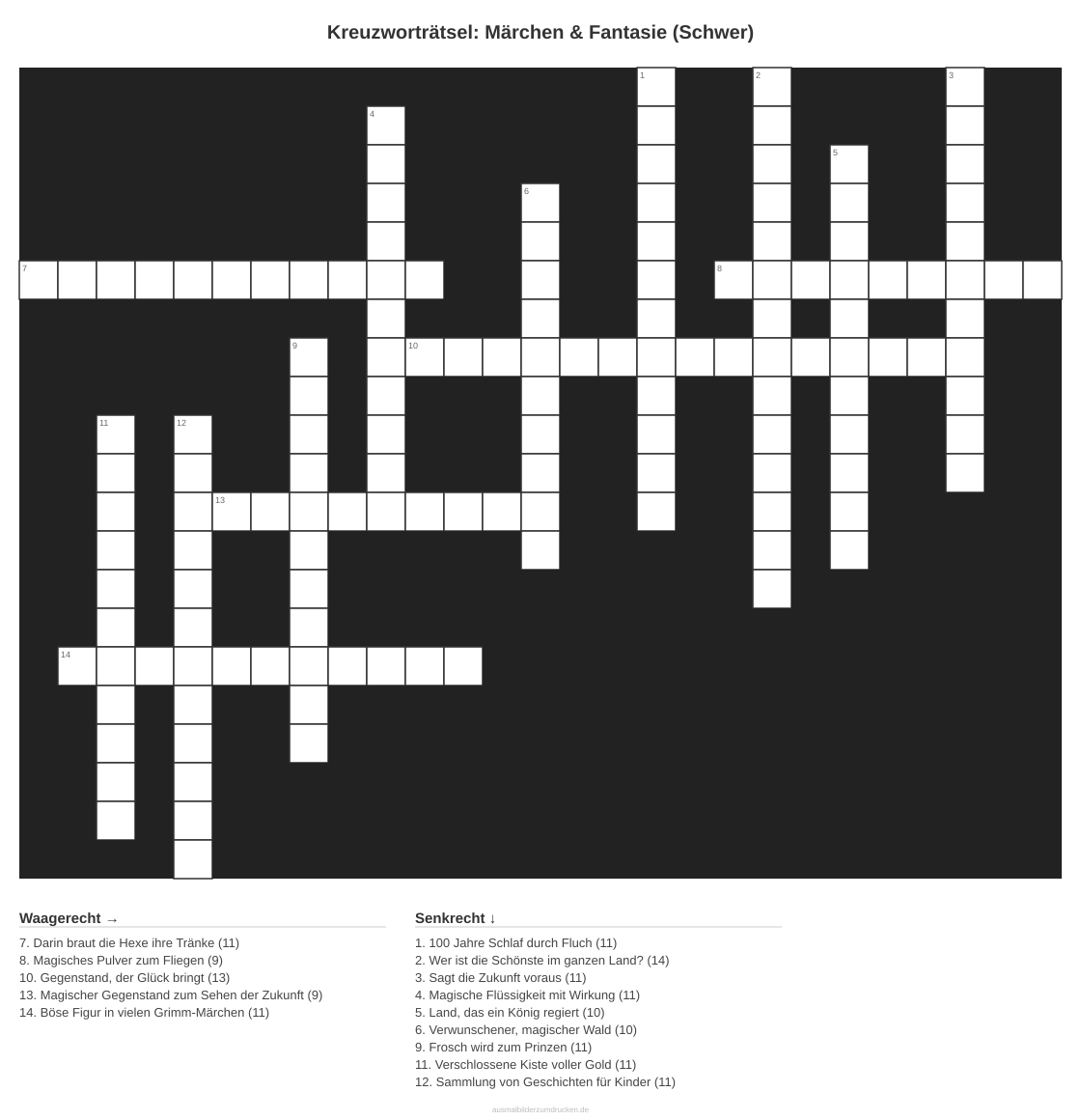 Kreuzworträtsel Kreuzworträtsel: Märchen & Fantasie (Schwer) aus der Kategorie Märchen - kostenlos ausdrucken