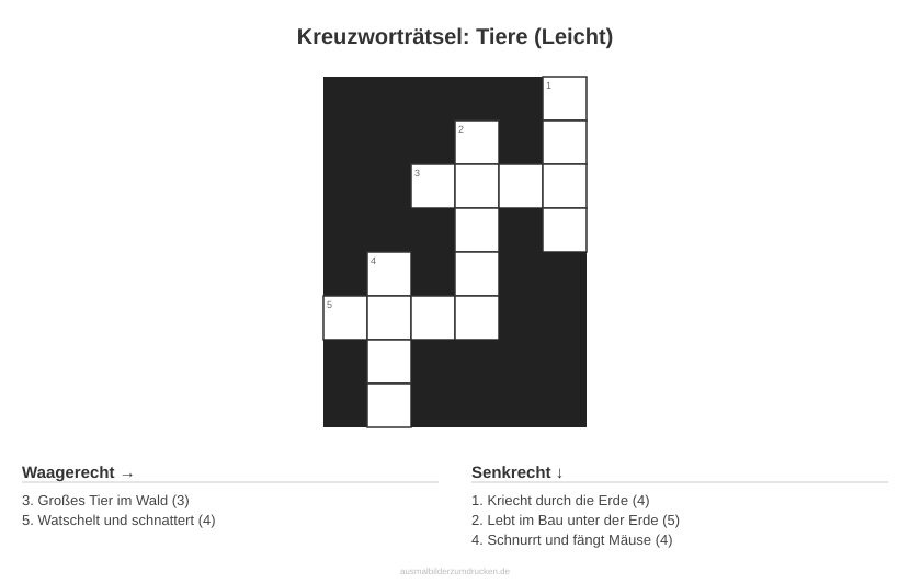 Kreuzworträtsel Kreuzworträtsel: Tiere (Leicht) aus der Kategorie Tiere - kostenlos ausdrucken