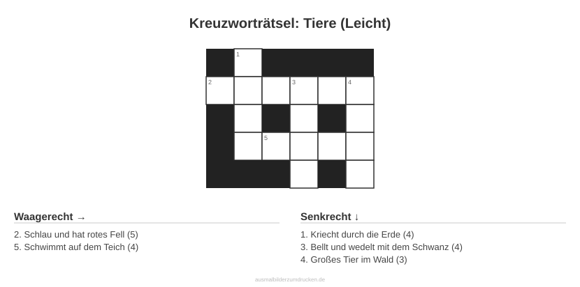 Kreuzworträtsel Kreuzworträtsel: Tiere (Leicht) aus der Kategorie Tiere - kostenlos ausdrucken