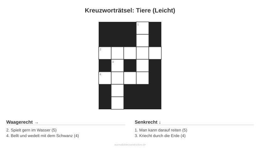 Kreuzworträtsel Kreuzworträtsel: Tiere (Leicht) aus der Kategorie Tiere - kostenlos ausdrucken