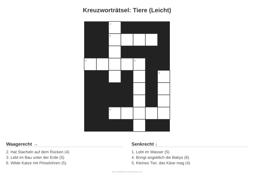 Kreuzworträtsel Kreuzworträtsel: Tiere (Leicht) aus der Kategorie Tiere - kostenlos ausdrucken