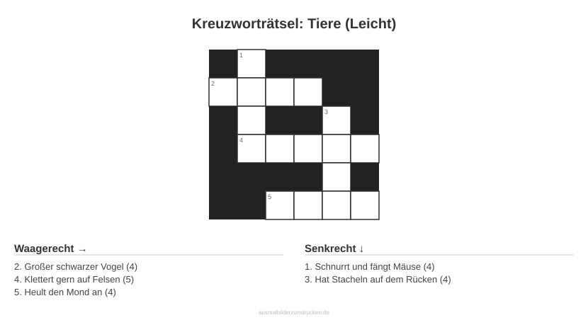 Kreuzworträtsel Kreuzworträtsel: Tiere (Leicht) aus der Kategorie Tiere - kostenlos ausdrucken