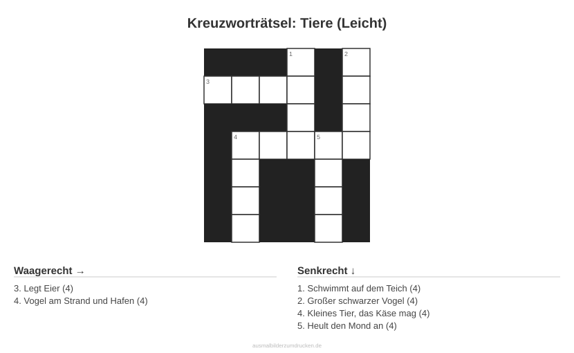 Kreuzworträtsel Kreuzworträtsel: Tiere (Leicht) aus der Kategorie Tiere - kostenlos ausdrucken
