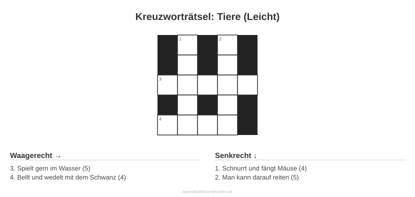 Kreuzworträtsel Kreuzworträtsel: Tiere (Leicht) aus der Kategorie Tiere - kostenlos ausdrucken