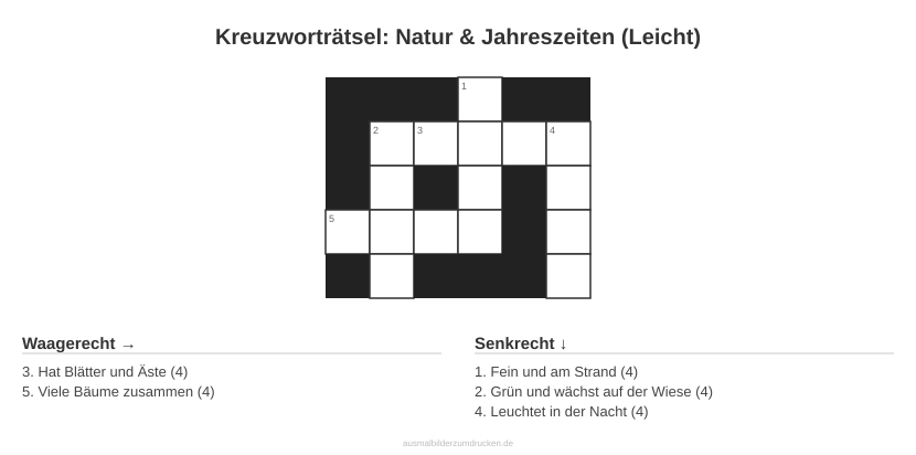 Kreuzworträtsel Kreuzworträtsel: Natur & Jahreszeiten (Leicht) aus der Kategorie Natur - kostenlos ausdrucken