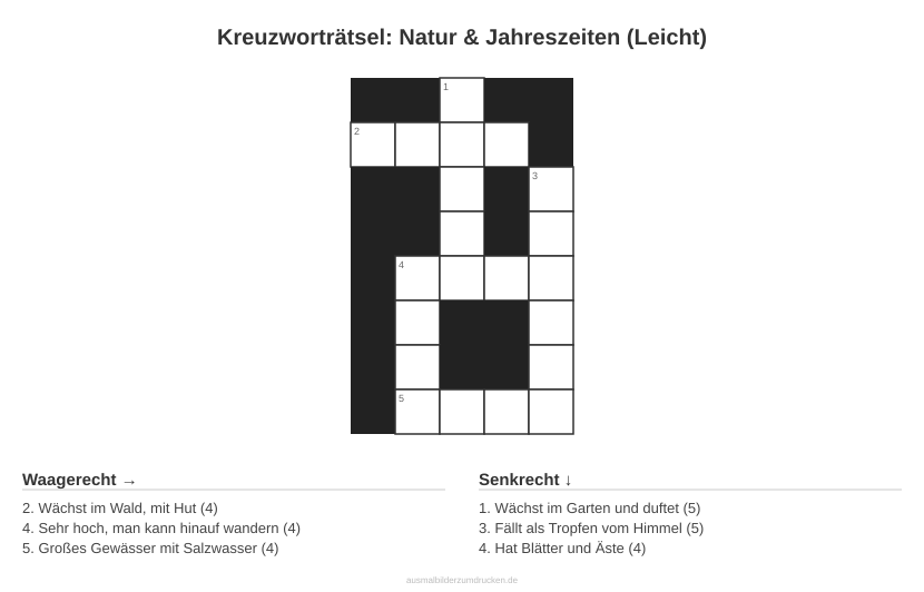 Kreuzworträtsel Kreuzworträtsel: Natur & Jahreszeiten (Leicht) aus der Kategorie Natur - kostenlos ausdrucken