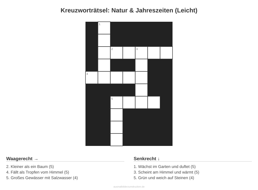 Kreuzworträtsel Kreuzworträtsel: Natur & Jahreszeiten (Leicht) aus der Kategorie Natur - kostenlos ausdrucken