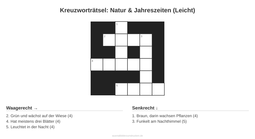Kreuzworträtsel Kreuzworträtsel: Natur & Jahreszeiten (Leicht) aus der Kategorie Natur - kostenlos ausdrucken