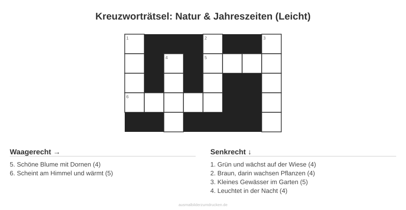 Kreuzworträtsel Kreuzworträtsel: Natur & Jahreszeiten (Leicht) aus der Kategorie Natur - kostenlos ausdrucken