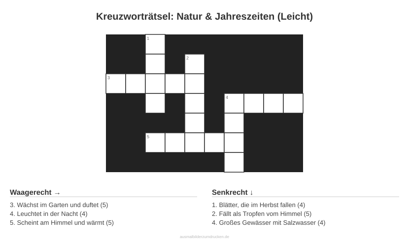 Kreuzworträtsel Kreuzworträtsel: Natur & Jahreszeiten (Leicht) aus der Kategorie Natur - kostenlos ausdrucken