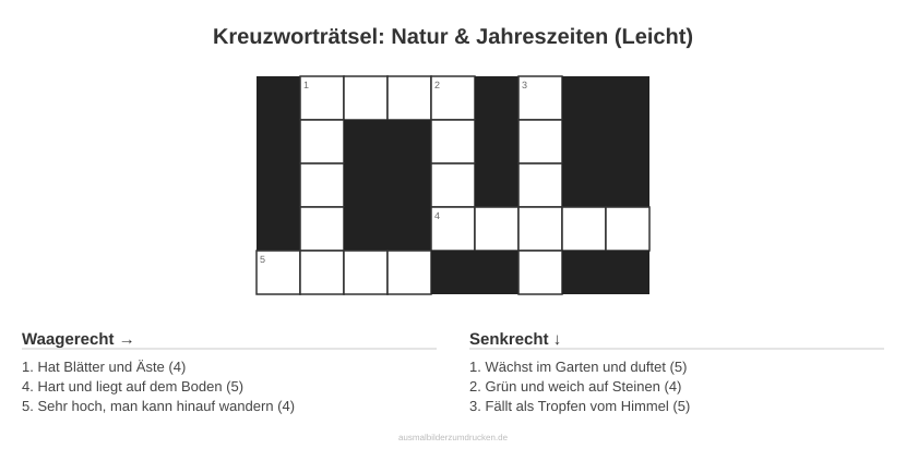 Kreuzworträtsel Kreuzworträtsel: Natur & Jahreszeiten (Leicht) aus der Kategorie Natur - kostenlos ausdrucken