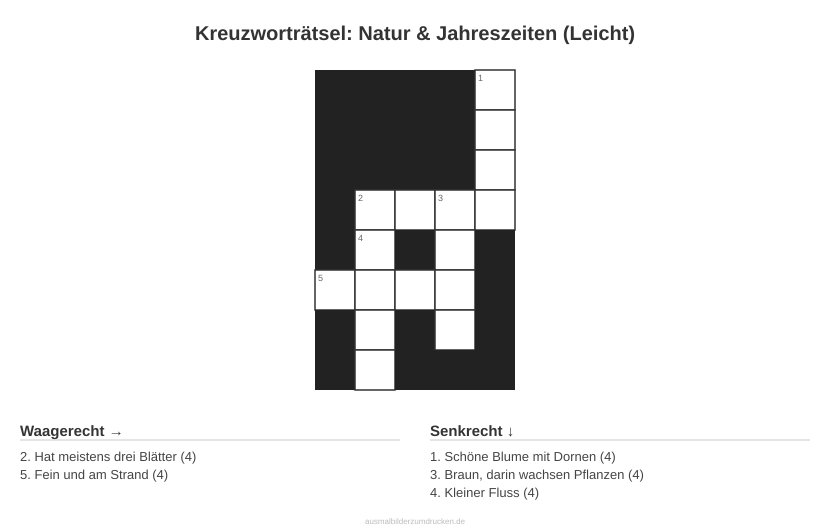 Kreuzworträtsel Kreuzworträtsel: Natur & Jahreszeiten (Leicht) aus der Kategorie Natur - kostenlos ausdrucken