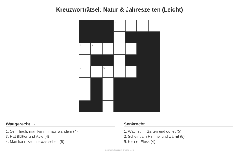 Kreuzworträtsel Kreuzworträtsel: Natur & Jahreszeiten (Leicht) aus der Kategorie Natur - kostenlos ausdrucken