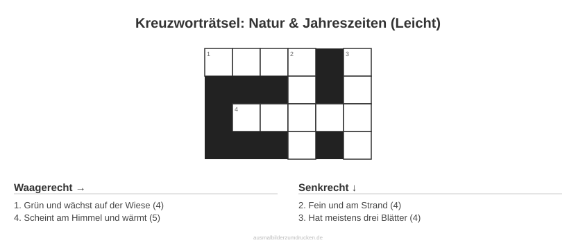 Kreuzworträtsel Kreuzworträtsel: Natur & Jahreszeiten (Leicht) aus der Kategorie Natur - kostenlos ausdrucken