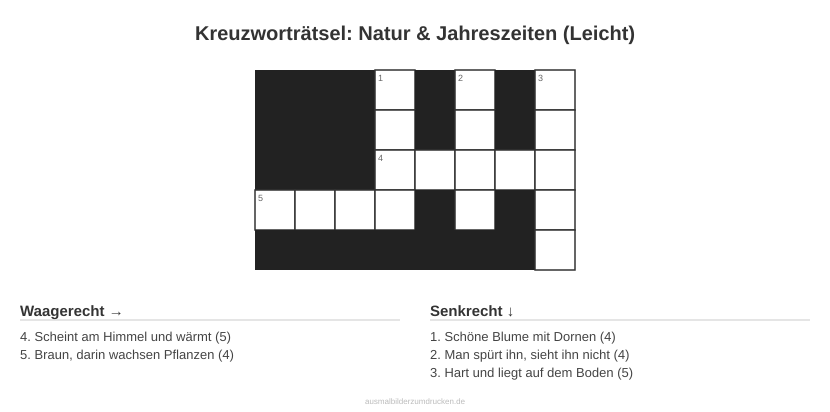 Kreuzworträtsel Kreuzworträtsel: Natur & Jahreszeiten (Leicht) aus der Kategorie Natur - kostenlos ausdrucken