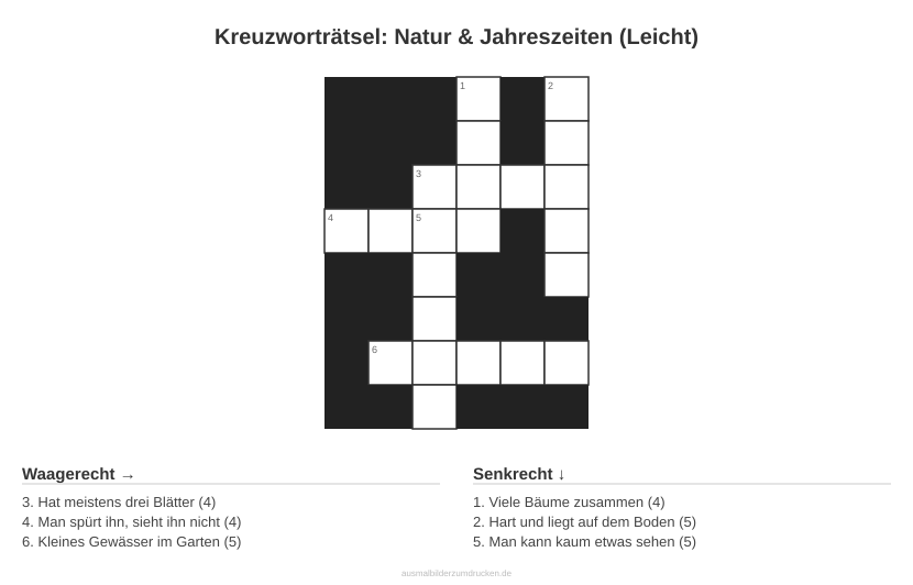 Kreuzworträtsel Kreuzworträtsel: Natur & Jahreszeiten (Leicht) aus der Kategorie Natur - kostenlos ausdrucken
