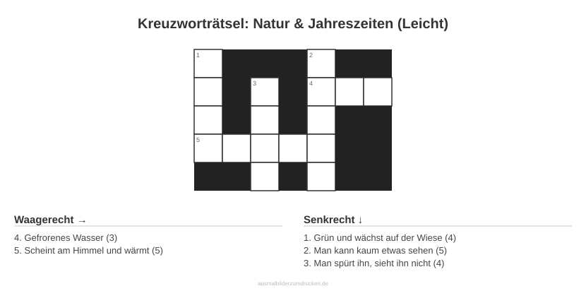 Kreuzworträtsel Kreuzworträtsel: Natur & Jahreszeiten (Leicht) aus der Kategorie Natur - kostenlos ausdrucken