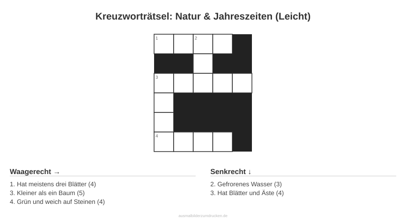 Kreuzworträtsel Kreuzworträtsel: Natur & Jahreszeiten (Leicht) aus der Kategorie Natur - kostenlos ausdrucken
