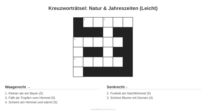 Kreuzworträtsel Kreuzworträtsel: Natur & Jahreszeiten (Leicht) aus der Kategorie Natur - kostenlos ausdrucken