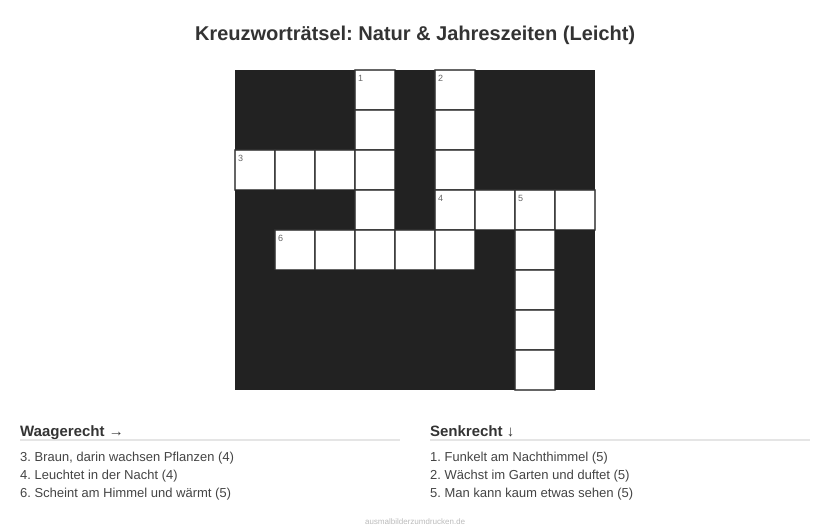 Kreuzworträtsel Kreuzworträtsel: Natur & Jahreszeiten (Leicht) aus der Kategorie Natur - kostenlos ausdrucken