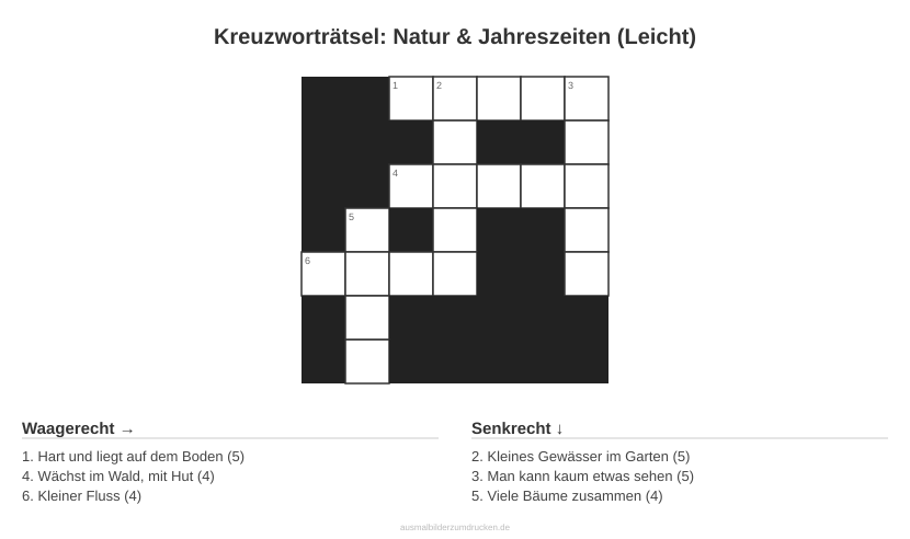 Kreuzworträtsel Kreuzworträtsel: Natur & Jahreszeiten (Leicht) aus der Kategorie Natur - kostenlos ausdrucken