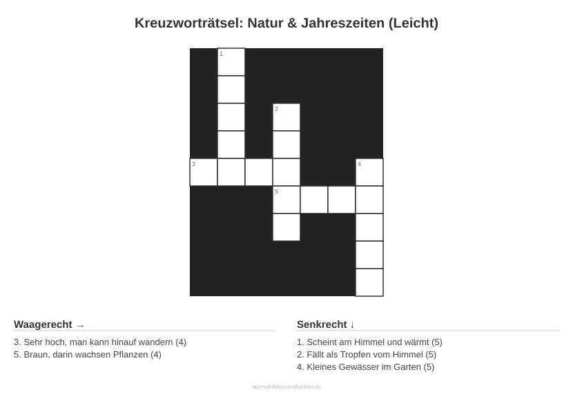 Kreuzworträtsel Kreuzworträtsel: Natur & Jahreszeiten (Leicht) aus der Kategorie Natur - kostenlos ausdrucken