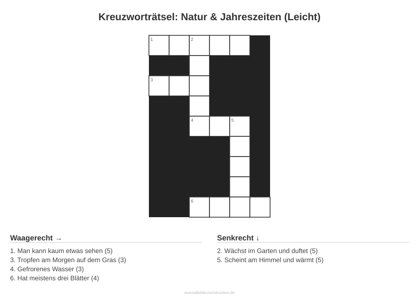 Kreuzworträtsel Kreuzworträtsel: Natur & Jahreszeiten (Leicht) aus der Kategorie Natur - kostenlos ausdrucken