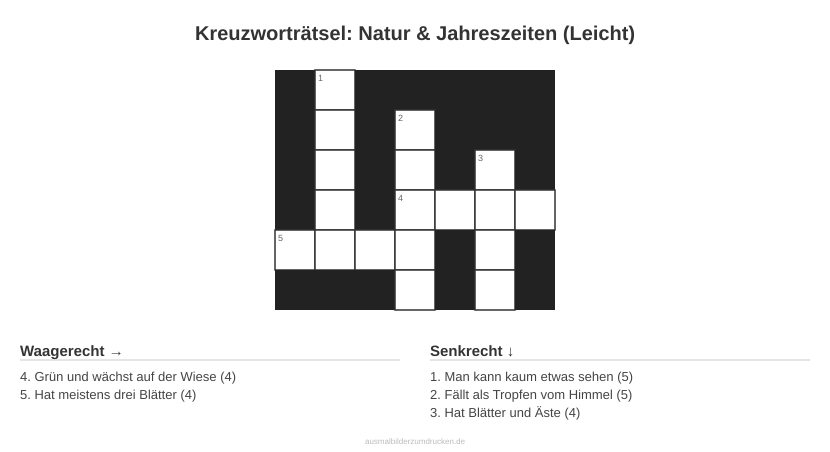 Kreuzworträtsel Kreuzworträtsel: Natur & Jahreszeiten (Leicht) aus der Kategorie Natur - kostenlos ausdrucken
