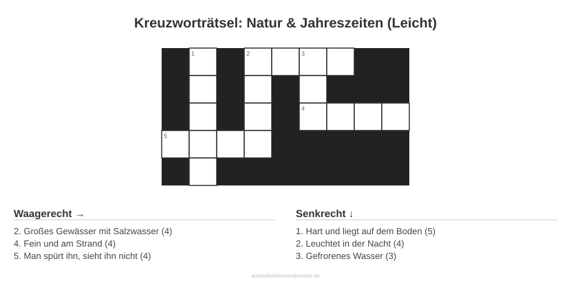 Kreuzworträtsel Kreuzworträtsel: Natur & Jahreszeiten (Leicht) aus der Kategorie Natur - kostenlos ausdrucken