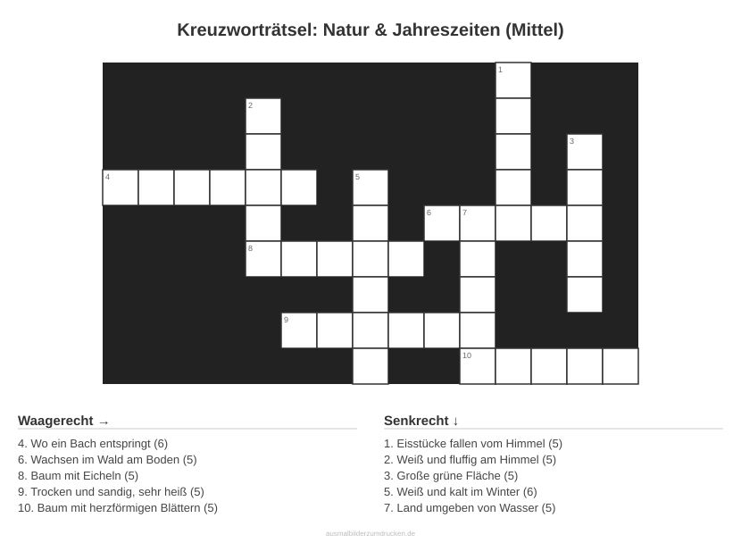 Kreuzworträtsel Kreuzworträtsel: Natur & Jahreszeiten (Mittel) aus der Kategorie Natur - kostenlos ausdrucken
